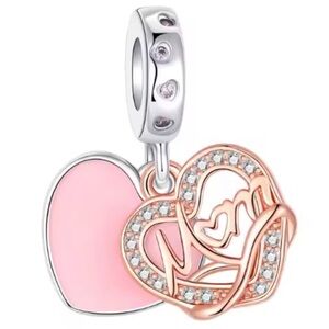 Elegant Pink and Silver mom Heart Charm